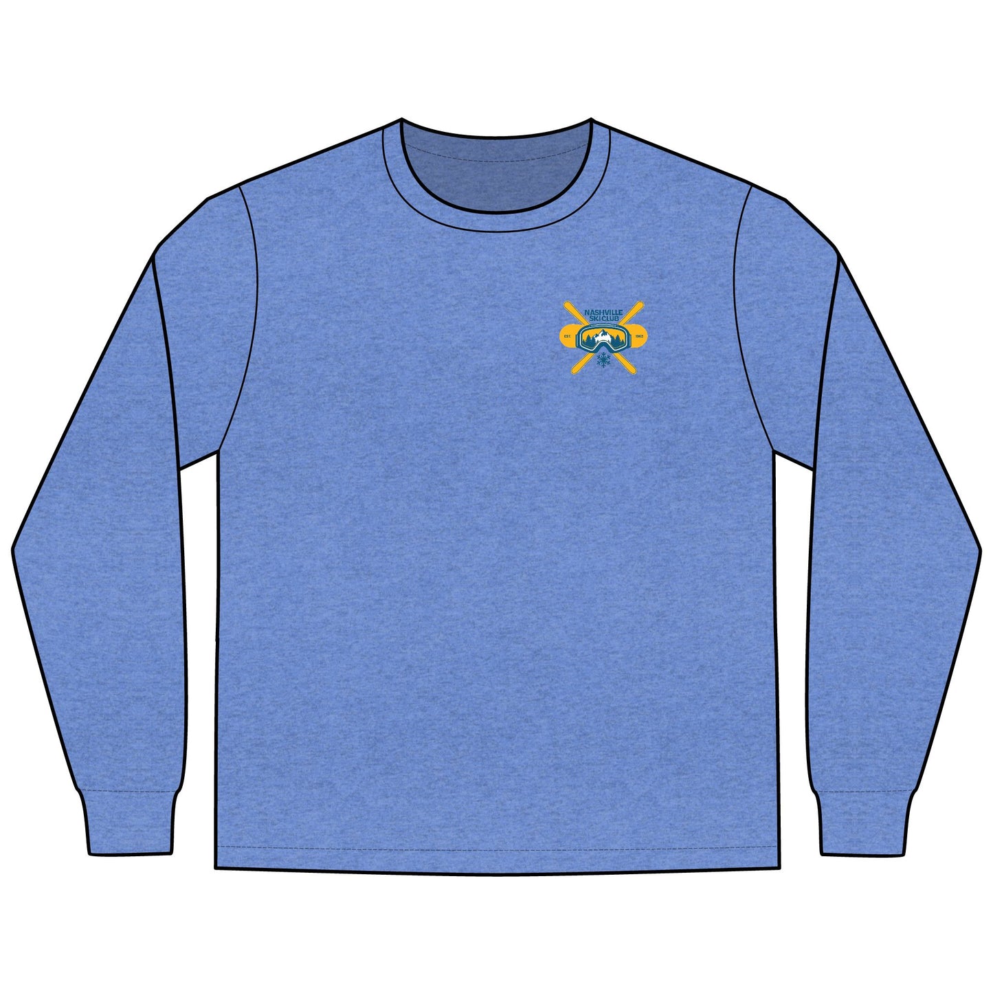 Nashville Ski Club Long-Sleeve T-Shirt — Vintage Skier Graphic