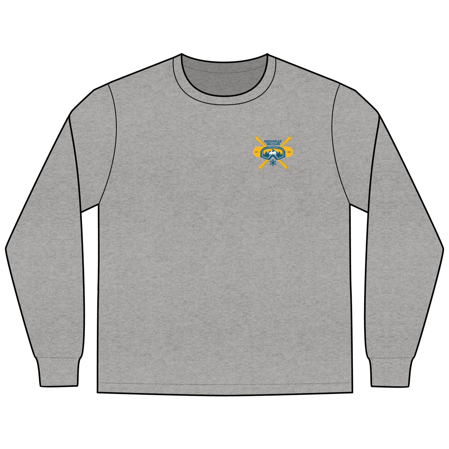 Nashville Ski Club Long-Sleeve T-Shirt — Vintage Skier Graphic