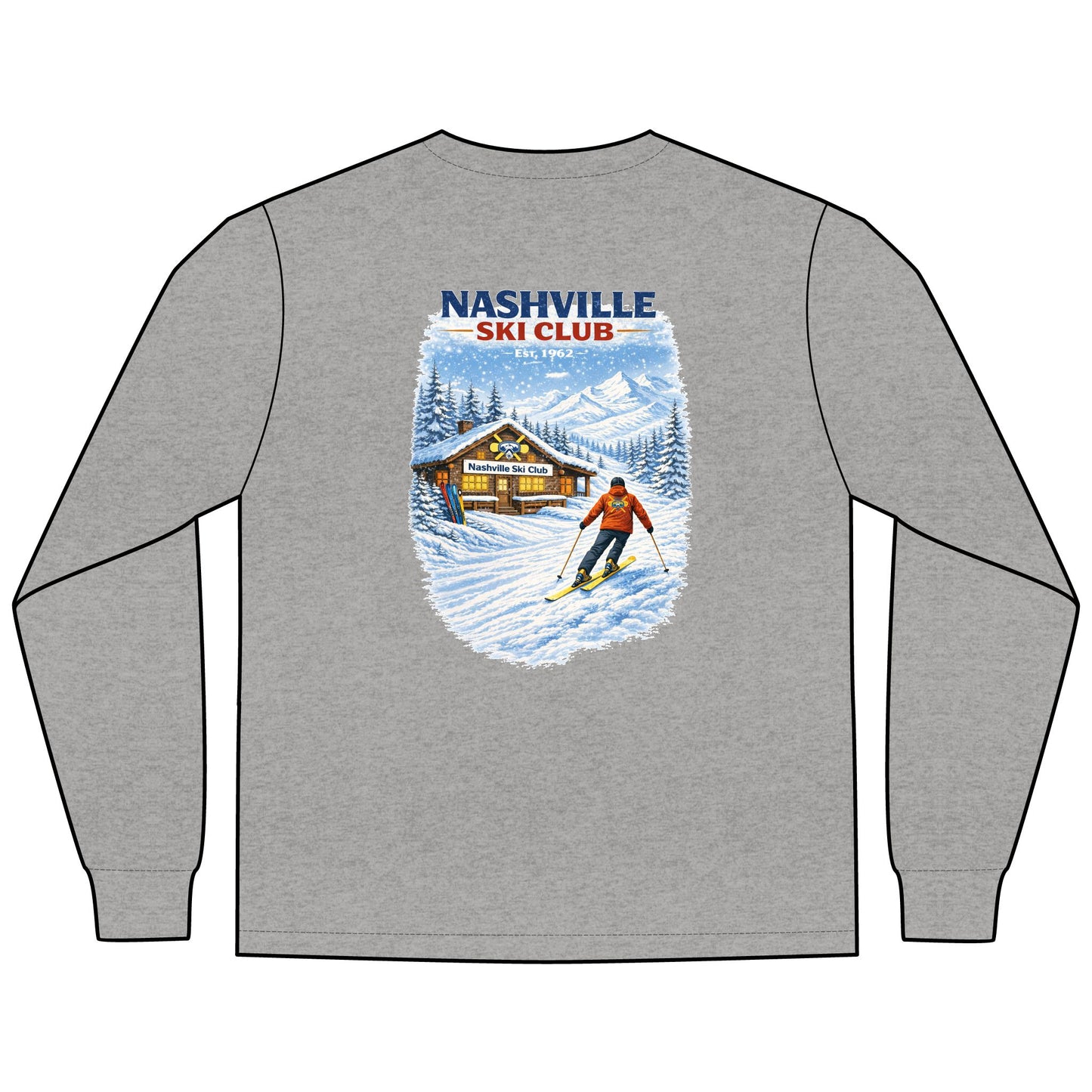 Nashville Ski Club Long-Sleeve T-Shirt — Vintage Skier Graphic