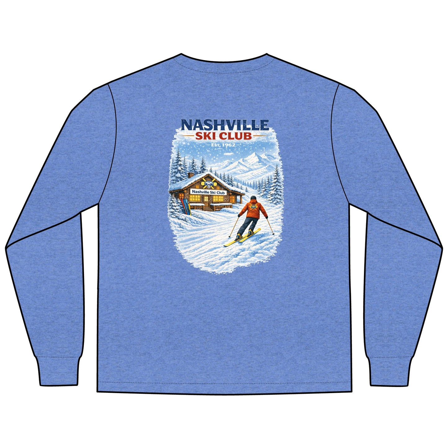 Nashville Ski Club Long-Sleeve T-Shirt — Vintage Skier Graphic