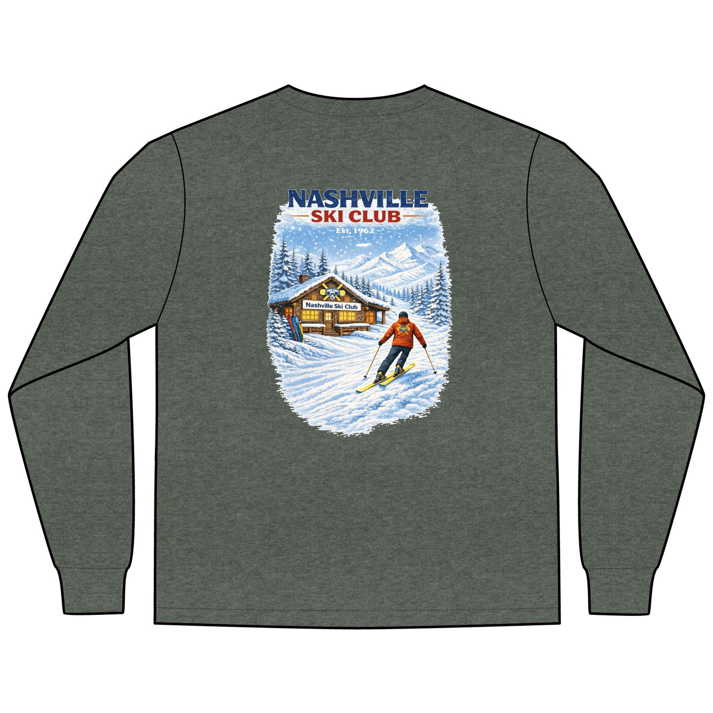 Nashville Ski Club Long-Sleeve T-Shirt — Vintage Skier Graphic