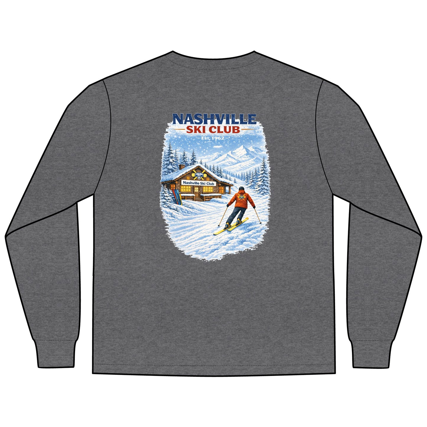 Nashville Ski Club Long-Sleeve T-Shirt — Vintage Skier Graphic