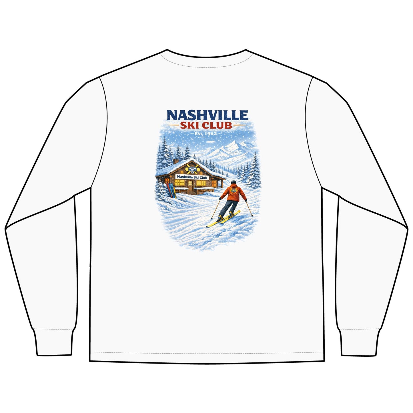 Nashville Ski Club Long-Sleeve T-Shirt — Vintage Skier Graphic