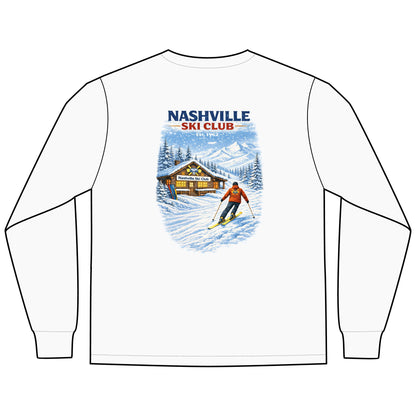 Nashville Ski Club Long-Sleeve T-Shirt — Vintage Skier Graphic
